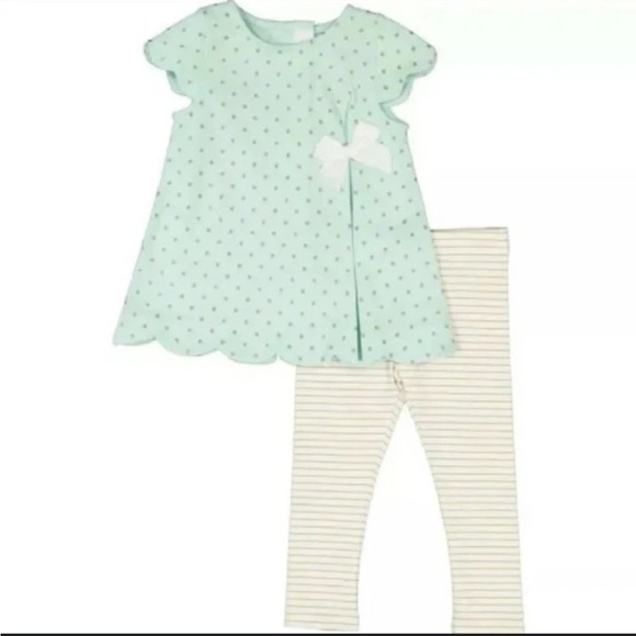 Tahari Girls 2 Piece Set Mint Green Scallop Hem Top and Striped Legging Size 2T - Picture 1 of 11